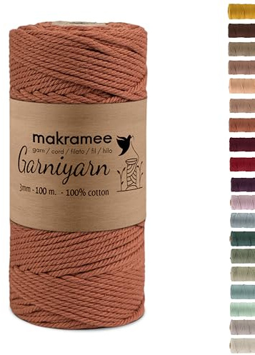GARNIYARN Makramee Garn 3mm x 100m Terracotta – 100% Baumwolle, 4-Fach gezwirnt – Makrameegarn für Wandbehang, Pflanzenhänger & DIY Basteln – Oeko-TEX Zertifiziert
