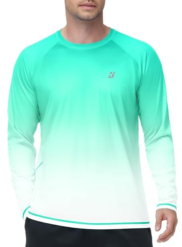 Roadbox Men's UPF 50+ Swim Rash Guard, Long Sleeve UV Sun Protection SPF Shirts, Quick Dry Lightweight Water T-Shirt for Diving Beach Surfing Fishing (L)