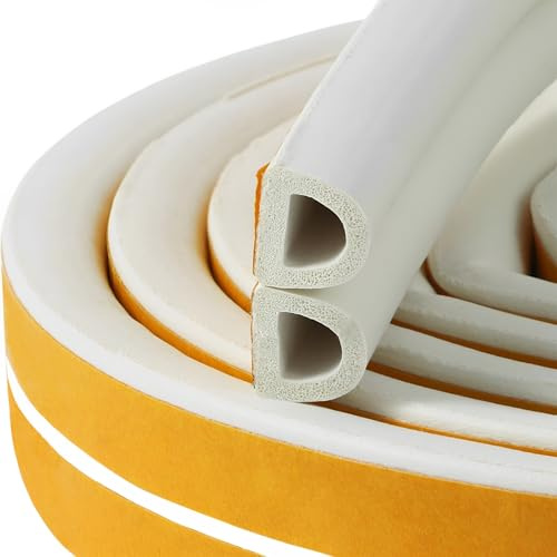 Draught Draft Excluder Strip for Doors Windows, Foam Seal Weather Stripping | Door Window Sealing Tape, 10m D Type Draft Stopper, Self-Adhesive, Foam Rubber Insulation, Soundproofing Dustproof Waterproof