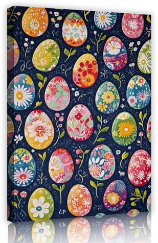 OSHIONARTE Ostereier mit Boho Blumen Leinwand Poster Frühling Ostern Dekor Kunstwerk für Zuhause Wohnzimmer Frühling Wildblumen Wandkunst Poster 40x60cm Innenrahmen