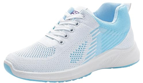 Ortopediska skor dam hälsporre fritidsskor dam sportiga ventilerande barfotaskor med skosnören vandringsskor slip-on sneakers mesh sportskor bekväma löparskor lätta slip-on skor, Ljusblå, 39 EU