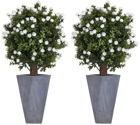 Juego de 2 árboles artificiales de ginkgo biloba con flores, plantas artificiales con puntas de tierra, enchufe de jardín 35-40 x 69 cm para casa, oficina, jardín