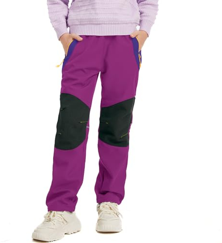 liyiyiyia Waterproof Snow Pants for Kids Boys Girls, Winter Insulated Ski Trousers Fleece Lining, Elastic Waist Softshell Hiking Pants 9055Plum red-L