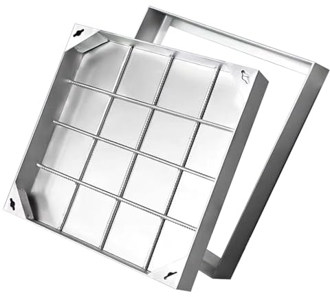 Elegant inloppsskydd i rostfritt stål, 5/8 cm höjd, 60 x 60 cm, hållbart för uppfarter och uteplatser, spoldesign, perfekt för installation av gatsten