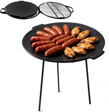 Plancha redonda de hierro fundido con 3 patas, plancha de hierro fundido, diámetro 45 cm, altura 37 cm