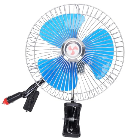Yctze 8-tums Biloscillerande Fläkt med Cigarrtändarplugg Clip On Tyst 2-växlad DC Kylfläkt Automatisk Oscillation Metallnät för SUV RV Lastbilsgrävmaskin (DC12V)