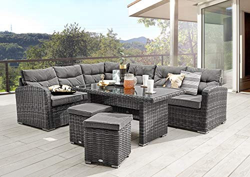 Beauty.Scouts Outdoor Collar Edition DEST Eckgruppe Ramiro, grau, mit Polster, Dininglounge, Loungesofa, Tisch, Loungebänke, Garten, Gartenmöbelset, Balkonmöbelset, Terrassenmöbelset
