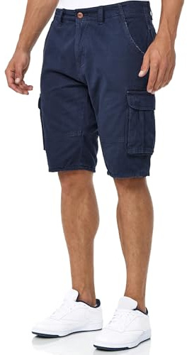 Indicode Herren Blixt Cargo Shorts mit 6 Taschen und Gürtel aus 100% Baumwolle | Männer Navy, S