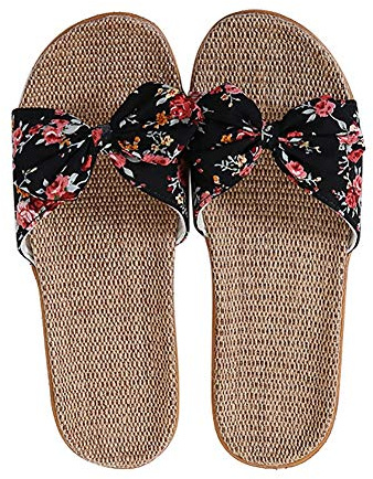 Women Slippers Non-Slip Linen Sliders Flip Flops Lovely Summer Sandals Lightweight Open Toe Footwear Sandals Casual Flat Sandals Indoor Outdoor Beach Slides Pool House Holiday Slippers