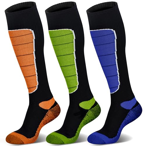 Hylaea Merino Wool Cold Weather Socks for Ski, Snowboarding, Snow, Winter, Knee-high Warm Socks, Thermal, Cushioned, Moisture Wick, Hunting, Cycling Red Blue Green Medium