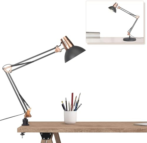 FIRVRE svart retro metall svängarm golv/bordslampa justerbar bordslampa industridesign E27 hängande arkitekt läslampa golvlampa med strömbrytare vardagsrum sovrum studie (Skrivbordslampor-2)