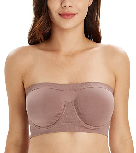 DotVol Women's Underwire Bralette Bandeau Tube Top Multiway Bra(S, Mocha)