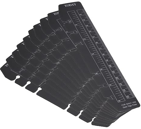 PATIKIL 18cm x 4cm Règle Marque Page, 10 Pcs Regle de Lecture, Marque-Page, Outils de Mesure pour Classeur A6 Taille 6 Trous Carnet de Notes, Noir