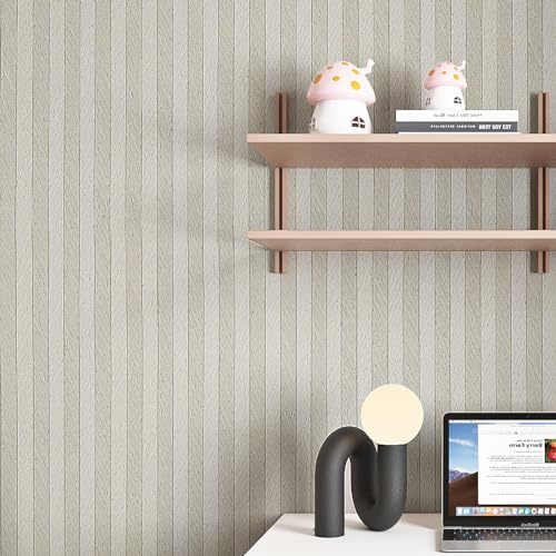 Livelynine 15.8x197 Tan Beige White Striped Wallpaper Peel and Stick Neutral Stripe Wall Paper Roll Stripes Accent Wall Panels Wood Contact Paper Waterproof Wood Panel Wallpaper for Bathroom Bedroom