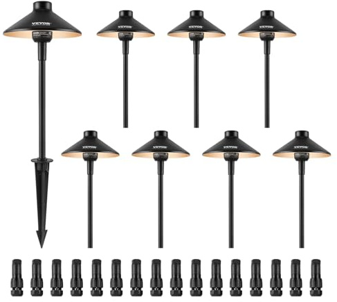 VEVOR 8 Pack Low Voltage Landscape Path Lights, 3W 210LM 12V-24VAC/DC Outdoor LED Pathway Lighting, 3000K Warm White Walkway Lights with Quick Connectors, IP66 Waterproof for Yard Garden Sidewalk
