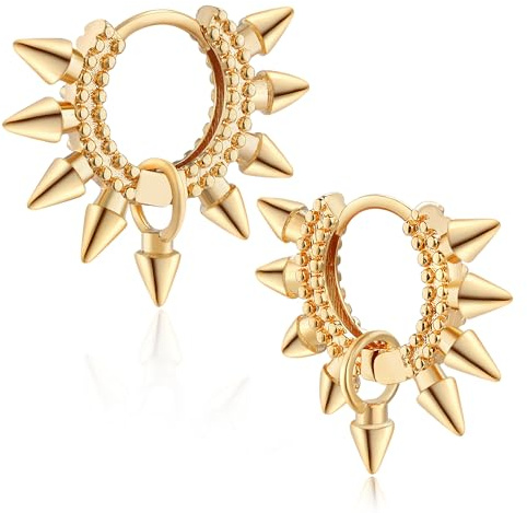 Jenosy 18K Vergoldete Spike Gold ohrringe Damen Chunky Huggie Ohrringe mit Glänzenden Kubischen Zriconia Geometrie Perlen Hypoallergene für Frauen und Mädchen