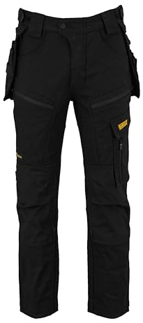DEWALT Columbus Men's Pro-Stretch, Rip Stop, Slim Fit, Utility Cargo Work Trousers, Black, W30/L31