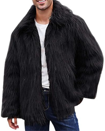 DxanDn Mantel Herren Clearance,Pelzmantel Herren Kunst Felljacke Pelzkragen Wind Coat Winterjacke Faux Pelz Fur Warm Mantel Pelzjacke Langarm Revers Faux Pelz Jacke Cardigan Winterjacke Parka