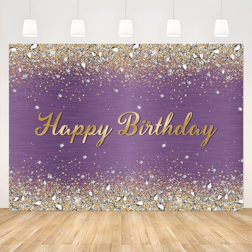 APROPHIC 2.1 x 1.5 m Joyeux Anniversaire Fond Photo, Toile de Fond Diamants Violets, étoiles, Banniere Joyeux Anniversaire, Happy Birthday Décoration de Fête, Fond Photo Studio