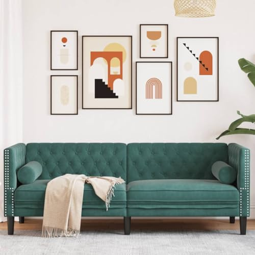 Gecheer Chesterfield soffa med 3-sits förstärkningar mörkgrön sammet, vardagsrumssoffor, stoppad soffa, hörnsoffa, soffa för vardagsrum/kontor modern soffa soffa, P372695