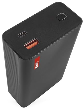 EMOS - Powerbank 20 000 mAh NTBF20 - externer Akku mit Passthrough und Fast-Charging 65W PD - USB-C/USB-A-Port inkl. Ladekabel - für Tablet, Laptop, iPad, Handy, Kamera, Soundbox - schwarz