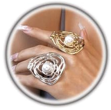 GIGB PBDK Anelli grandi da donna, grandi anelli con perle impilabili, ovali alla moda, in metallo, regolabili, in acciaio inossidabile, gioielli da ballo, 8, Metallo, Non pietra preziosa