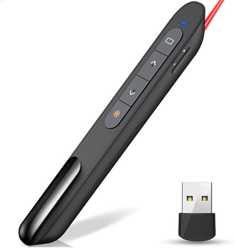 Wireless Presenter Remote with Red Laser Pointer, Plug & Play | Laser Pens for Adults High Powered, 2.4GHz USB Presentation Remote 100m Range, PowerPoint Clicker for Laptop, PC & Mac