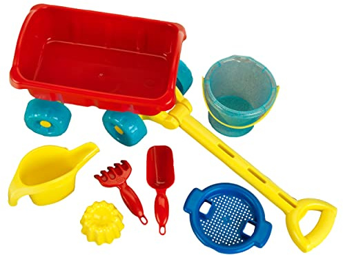 Theo Klein Carrito de Transporte 2002 Aqua Action, Incluye Juego de Cubos, regadera, rastrillo, Pala, Juguetes para niños a Partir de 18 Meses
