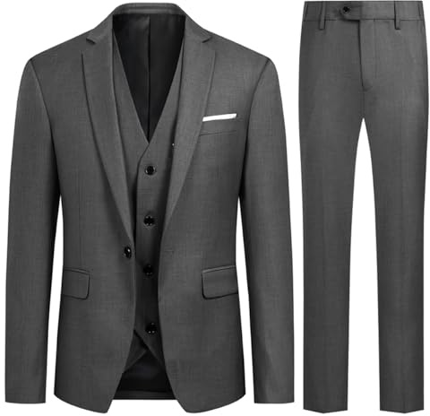Allthemen Abito Da Uomo 3 pezzi slim fit Completo Formale Da Matrimonio Un Bottone Giacca Gilet Pantaloni Grigio L