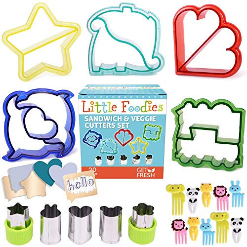 GET FRESH Ausstecher von Sandwich - [20-pcs] Sandwich Cutters for Kids with 5 sandwich shapes/cookie cutters/bread cutters - comes with 5 Vegetable Cutters and Bonus 10 Bento Decorations