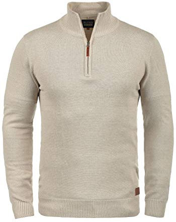 Blend Robin Herren Strickpullover Troyer Feinstrick Pullover Mit Stehkragen Und Reißverschluss, Größe:3XL, Farbe:Sand Mix (70810)