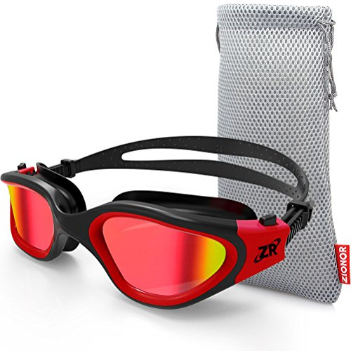 ZIONOR G1 Polarisées Mirror Lunettes de Natation pour Unisex Adulte Homme Femme, Anti Buée, 100% Anti UV Lunettes de Plongée BlackRed