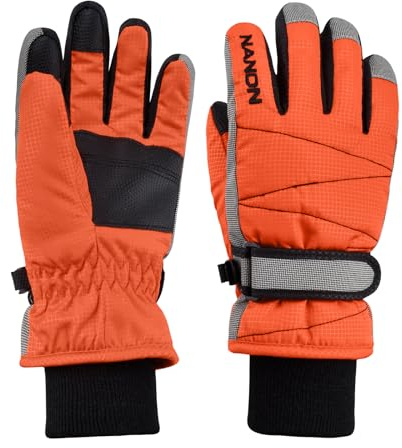TRIWONDER Ski Gloves Kids Cold Weather Winter Warm Gloves Windproof Thermal Fleece Outdoor Snowboard Snow Gloves Mittens for Boys Girls Children (Orange, S (6-7 Years Old))