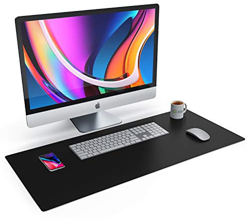 CSL Tischunterlage Schreibtischunterlage 90 x 40cm - Premium PU-Leder Schreibunterlage - zusätzliche Anti Rutsch Beschichtung - wasserdicht - XXL Mauspad für Büro u Home Office 900x400 mm Schwarz