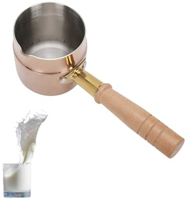 Milk Pot Butter Warmer 8cm 3.2inch,Milk Pan Stainless Steel Saucepan with Pouring Lips and Wooden Handle Small Tea Coffee Egg Boiling Pot for Induction Gas Electric Hob