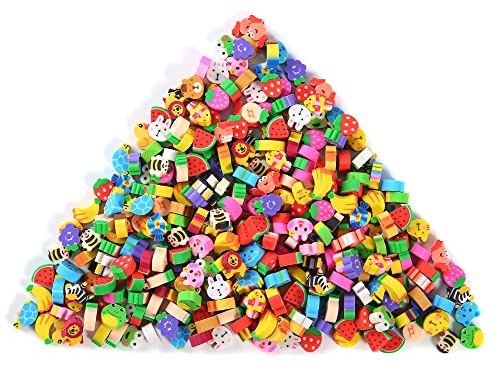 300 Pieces Mini Erasers for Kids, Bulk Small Animal Fruit Pencil Erasers Assortment for Home Rewards, School Supplies and Gift Filling