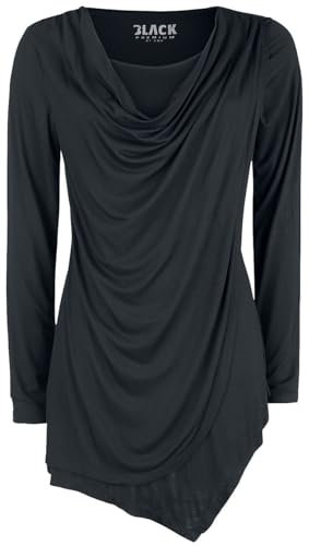 Black Premium by EMP Damen Schwarzes Langarmshirt mit Wasserfallausschnitt 3XL