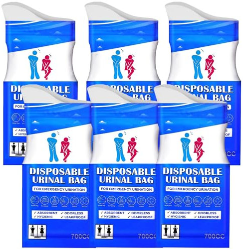 Disposable Urinal Bag, Portable Urine Bag, Portable toilet for adults, Unisex Urinal Bag for Men Women Children, Emergency pee/wee bags, vomit bags for Car, Traffic Jams, Camping, Travel (Blue, 6)