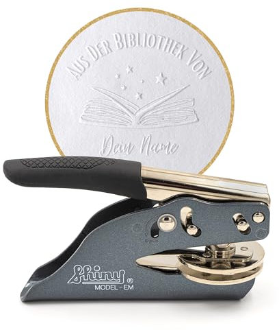 JUST REFINE Ex Libris Prägestempel personalisiert – Buch Prägestempel für Papier – Individuelles Motiv mit Namen – Geschenkidee für Leser & Bibliothek (Book & Stars)