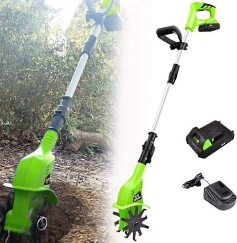 JSY Escarificadores Motocultor eléctrico inalámbrico portátil de 20V for Jardines y huertos con cultivador de Tierra eléctrico de Empuje Manual Cultivadores rotativos, Jardines, Campos