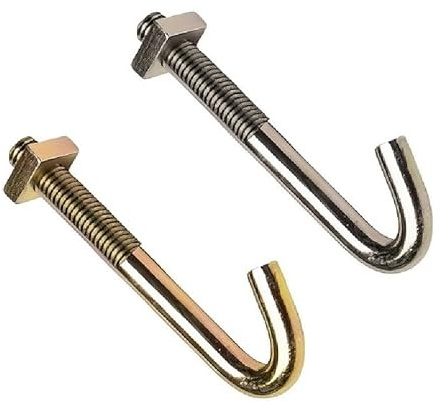 TERF® Lot de 4 boulons à crochet en J M6 x 60 mm en acier plaqué zinc jaune M6 (6 mm) x 60 mm avec écrou carré pour toiture, gouttière, clôture et suspension de chaîne de câble