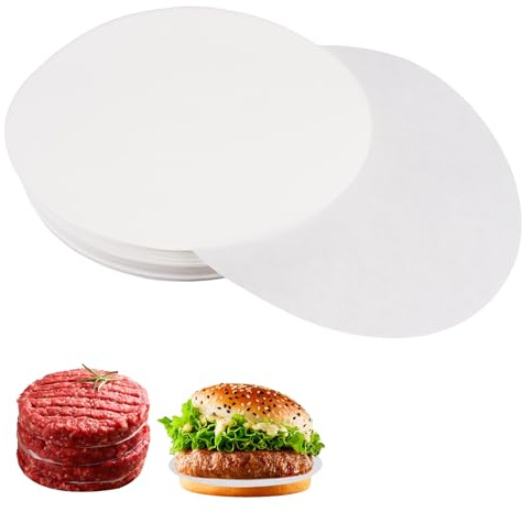 1000 Pezzi Carta per Hamburger, Bianco, Ø 15 cm, Hamburger Fogli, Carta Oleata per Alimenti, Antiaderente Fogli Separatori, Rund Grillpapier, per Polpette, Pasticceria, Cottura a Vapore, Grill