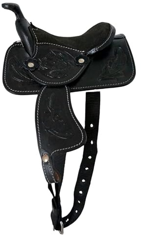 Mini 5-Inch Western Saddle – Tooled Leather with Suede Seat | Decorative Prop for Display, Rocking Horse, Dog Costume, or Halloween Use Only (Black, 5)