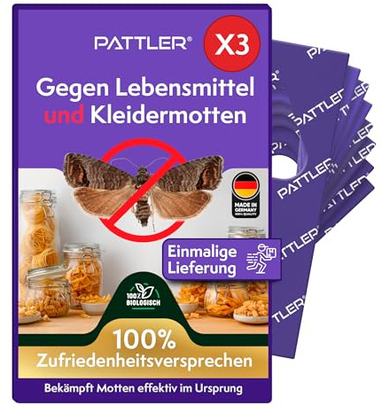 PATTLER® Schlupfwespen gegen Lebensmittelmotten und Kleidermotten - 3 Karten à 1 Lieferung - Effektiv Motten bekämpfen - Alternative zur Mottenfalle, Mottenspray, Pheromonfalle