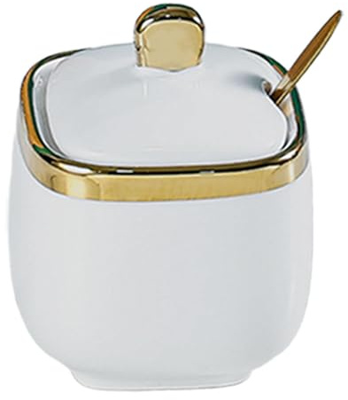 Gcljlmy Sockerskål av porslin, kryddkruka av keramik, ca 300 ml, modern kryddsockerbehållare, kryddglas, saltbehållare för hem, kvadratisk vit