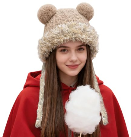 Gorro de oso mullido – Gorro de invierno de felpa – Sombrero de invierno de felpa, para entusiastas del deporte, esquiadores, excursionistas, corredores, compradores, viajeros, esquí, snowboard
