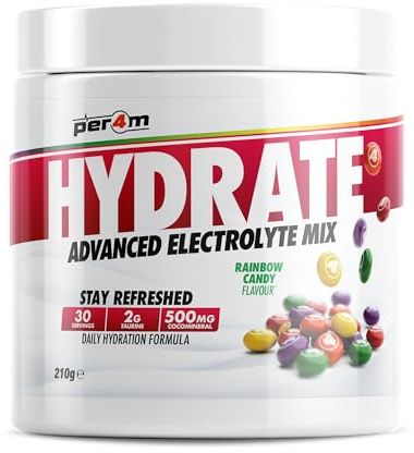 Per4m Hydrate Electrolyte Mix Powder | 500mg Cocomineral to Replenish Essential Electrolytes | Muscle Function, Cardiovascular Health, Neurological Support | 210g (Rainbow Candy)