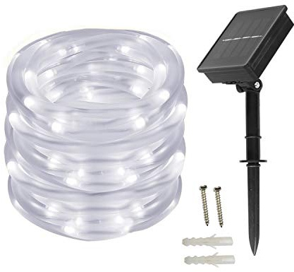 BXROIU Catena luminosa a energia solare, 10metri, 100 LED, impermeabile, per esterni, per matrimoni, feste e Natale, luce bianca fredda