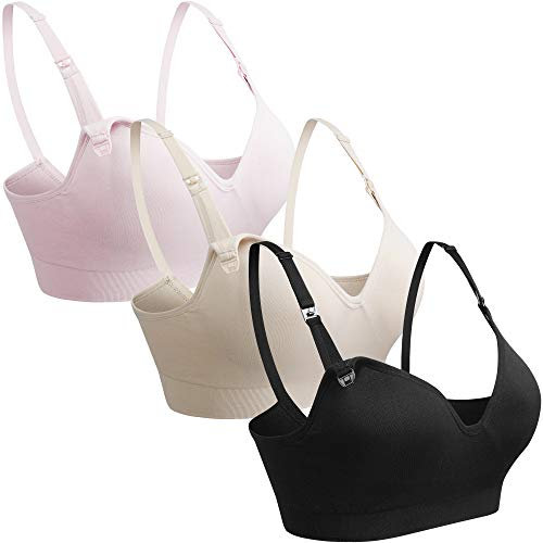 GXXGE Womens Seamless Nursing Bra for Breastfeeding Push Up Sleeping Wireless Maternity Bra Black Beige Pink X-Large