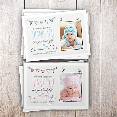 Baby Thank You Cards, Personalised, Birth Announcement, Girl or Boy Thank You Cards (Design 29)